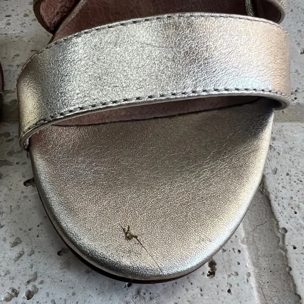 Madewell Women’s Metallic White Gold Bistra 3 Strap Maria Sandals Sz 8 H2158 NIB